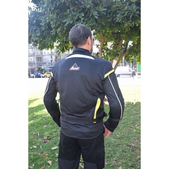 "Optimal 2 "black yellow mesh motorcycle jacket Dry Fit + Aramid