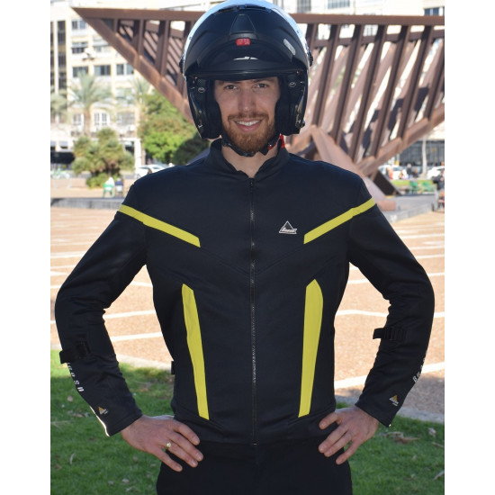 "Optimal 2 "black yellow mesh motorcycle jacket Dry Fit + Aramid
